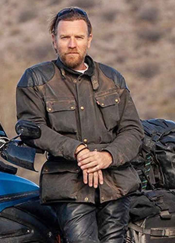 LONG WAY UP (SELF) EWAN MCGREGOR BROWN LEATHER JACKET